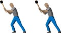 Vector picture of man working with hammer in 2 options- with outlines and without outline