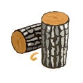 Vector picture shows brown logs with grey bark cartoon Royalty Free Stock Photo