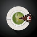 Vector of Pie chart of Green tea cup and Cake slices Royalty Free Stock Photo