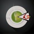Vector of Pie chart of Green tea cup and Cake slices Royalty Free Stock Photo