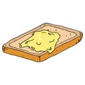 Toast with a piece of butter icon. Vector piece of butter on toast. Hand drawn buttered toast. Bread toast