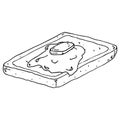 Toast with a piece of butter icon. Vector piece of butter on toast. Hand drawn hot buttered toast. Bread toast