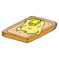 Toast with a piece of butter icon. Vector piece of butter on toast. Hand drawn hot buttered toast. Bread toast