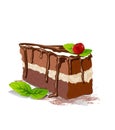 Vector piece of cake with cream and cherry Royalty Free Stock Photo