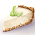 Vector piece of cheesecake cake with airy and tender, delicate creamy-curd cheese. Crisp and crumble cake with back