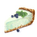 Vector piece of cheesecake cake with airy and tender, delicate creamy-peppermint cheese-cream. Crisp and crumble cake