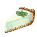 Vector piece of cheesecake cake with airy and tender, delicate creamy-peppermint cheese-cream. Crisp and crumble cake