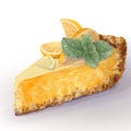 Vector piece of cheesecake with tender, delicate creamy-curd cheese. Crisp, crumble cake with back, appetizing