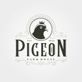 Vector of pigeon logo vintage illustration design, dove logo design Royalty Free Stock Photo