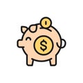 Vector piggy bank, save money flat color line icon. Royalty Free Stock Photo