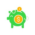 Vector piggy bank, save money white line icon. Royalty Free Stock Photo