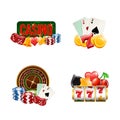 Vector piles of realistic casino gamble set illustration