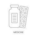 Vector pill icon, linear illustration with medications. Royalty Free Stock Photo