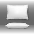 Vector pillows illustration. Cushion elegant white comforter bolster with nature feathers. Sleeping soft bedding