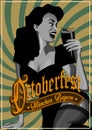 Vector pin up girl waitress hanging beer.