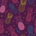 Vector pineapple party purple summer tropical seamless pattern background. Great as a textile print, party invitation or