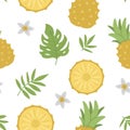 Vector pineapple seamless pattern. Jungle fruit repeat background. Hand drawn flat exotic texture. Bright childish healthy Royalty Free Stock Photo