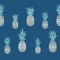 Vector Pineapples in Line on Navy Blue seamless pattern design