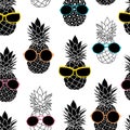 Vector pineapples wearing colorful sunglasses