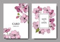 Vector Pink apple blossom floral botanical flower. Engraved ink art. Wedding background card floral decorative border. Royalty Free Stock Photo