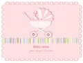 Vector pink baby greeting card with a sidecar