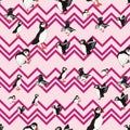 Vector pink background ocean seabird, arctic birds, puffins. Seamless pattern background