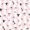 Vector pink background ocean seabird, arctic birds, puffins. Seamless pattern background Royalty Free Stock Photo