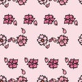Vector pink background white pink cherry tree flowers and cherry blossom sakura flowers. Seamless pattern background Royalty Free Stock Photo