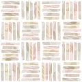 Vector Pink and Beige Watercolor Drawing Stipes Seamless Pattern. Square Tiles Royalty Free Stock Photo