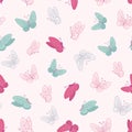 Vector pink and blue butterflies flittering seamless pattern. Cute hand drawn illustration Royalty Free Stock Photo