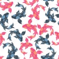 Vector pink and blue japanese koi fish seamless pattern background on white surface