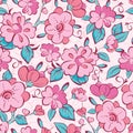 Vector pink blue kimono flowers seamless pattern