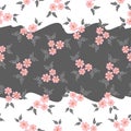Vector pink bouquets on seamless stripes background repeat pattern. Royalty Free Stock Photo