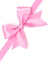 Decorative pink bow with diagonaly ribbon on the corner for page decor. Vector bow isolated on white background Royalty Free Stock Photo