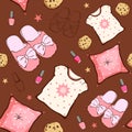 Vector Pink Brown Sleepover Party Food Objects