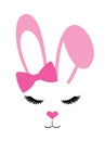 Vector pink bunny with long lashes.