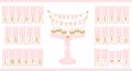 Vector pink cake stand with cupcakes. Set of printable letters cake bunting.