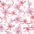 Vector Pink Cherry Sakura Flowers Seamless Pattern Royalty Free Stock Photo