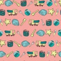 Vector Pink Colorful Beach Doodle Horizontal Background pattern Royalty Free Stock Photo