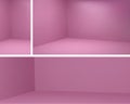 Vector pink corner room in abstract studio 3d eps design. Empty interior space scene set with light inside. Stories Royalty Free Stock Photo