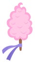 Vector pink cotton candy on stick decorated with purple band. Fairytale themed birthday dessert. Cute magic candy bar design