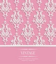 Vector Pink 3d Vintage Background For Greeting Or Invitation Card With Damask Floral Pattern
