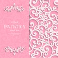 Vector Pink 3d Vintage Invitation Card with Swirl