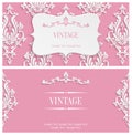 Vector Pink 3d Vintage Invitation Template With Floral Damask Pattern