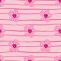 Vector Pink decorative florals on stripes background seamless pattern design. Girly and feminine colour palette.Great as