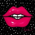 Vector pink female lips. Glow and vivid design. Sweet kiss. Glam