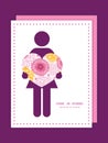 Vector pink field flowers woman in love silhouette