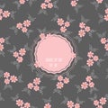Vector pink floral bouquets with dark grey background frame seamless pattern