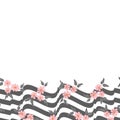 Vector pink flowers with grey white wavy zigzag stripes horizontal border pattern background Royalty Free Stock Photo