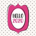 2020 in vector pink frame design card on pastel polka dots background Royalty Free Stock Photo